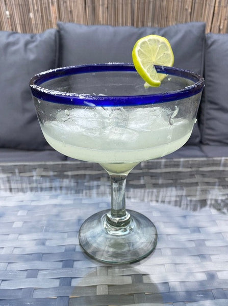 Blue Rim Margarita Glasses Twin Pack