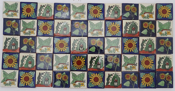 Pack of 50 Assorted Talavera Mexican Handmade 5cm Tiles: México Naturaleza