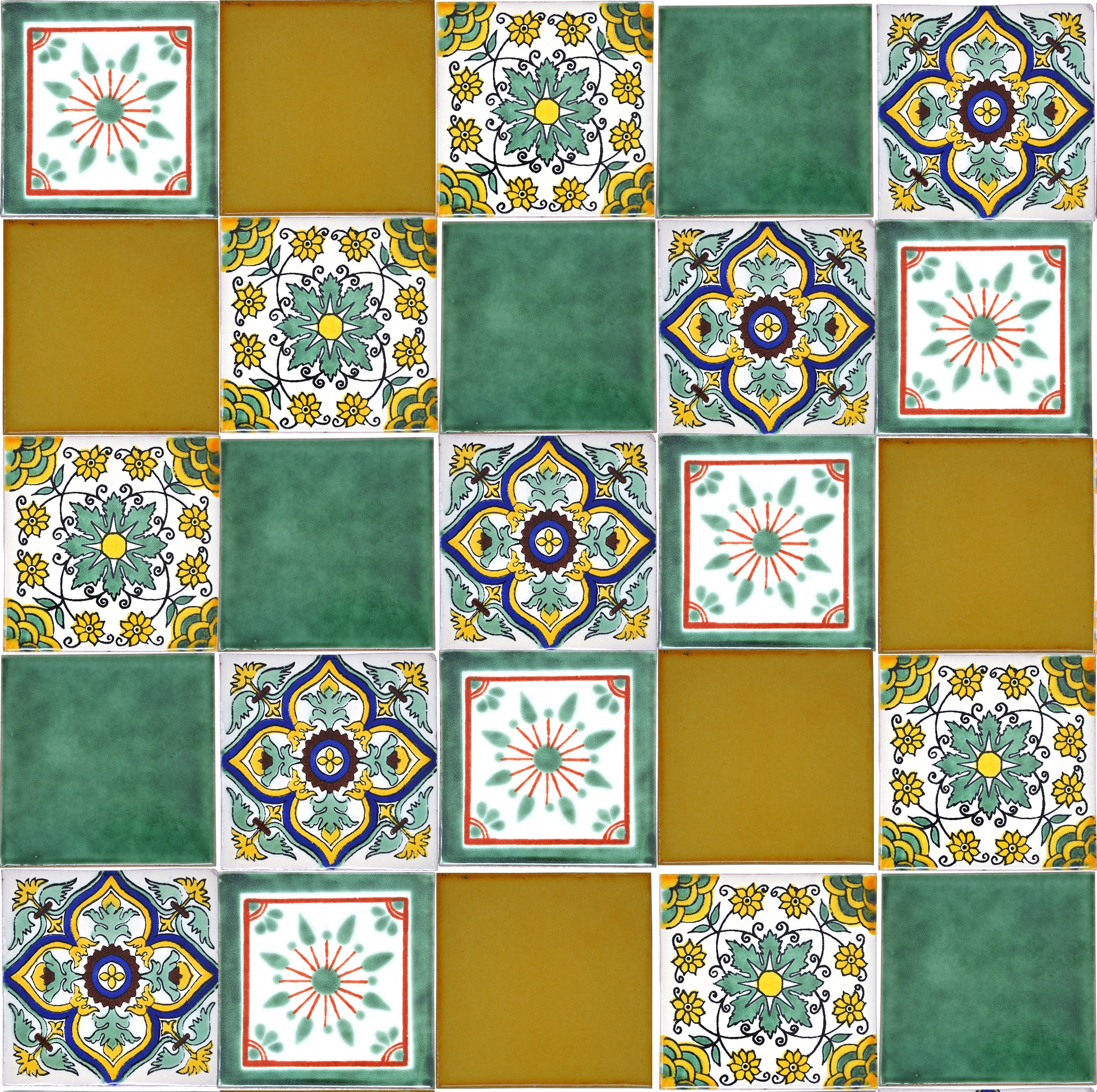 "Fresco" Tile Collection - 25 x 10.5cm Assorted Talavera Mexican Handmade Tiles
