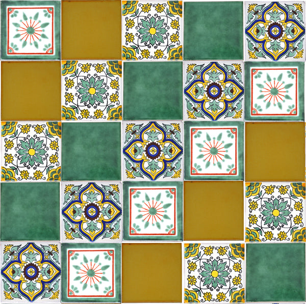 "Fresco" Tile Collection - 25 x 10.5cm Assorted Talavera Mexican Handmade Tiles