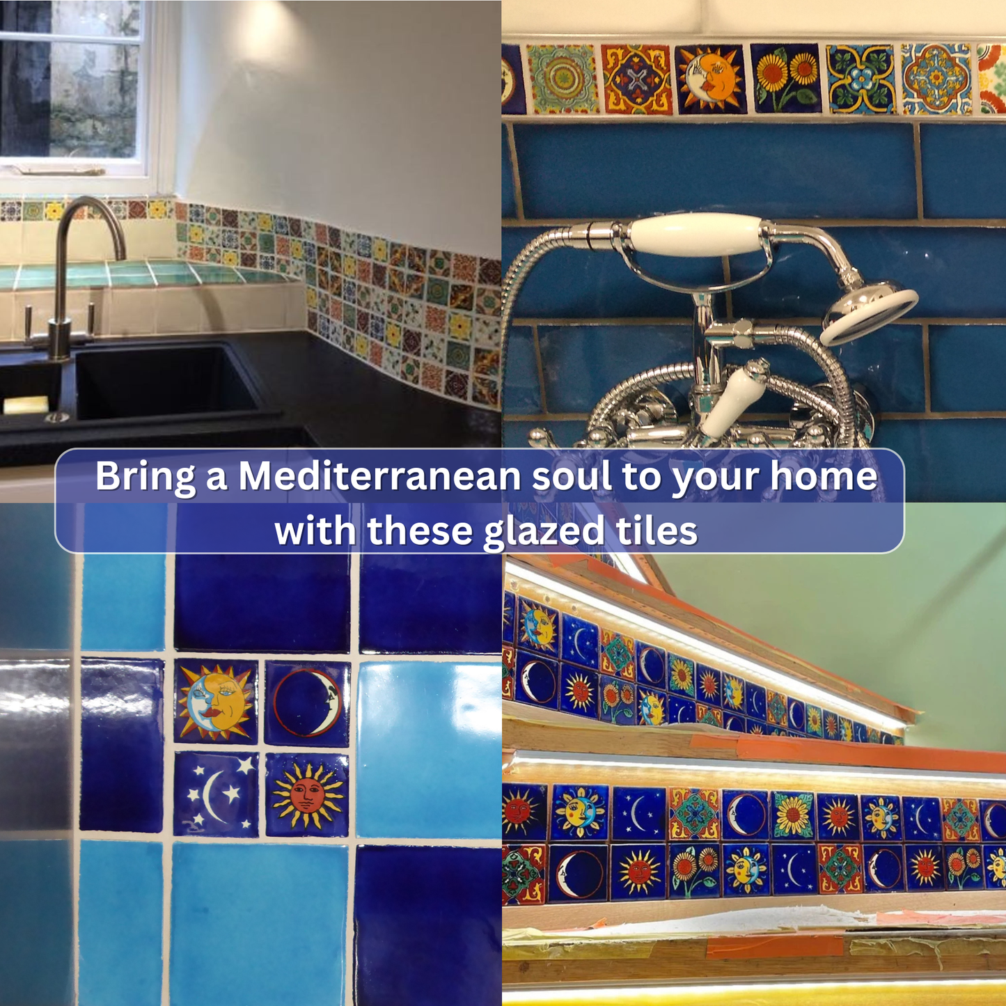 "Sol y Luna" Tile Collection - 50 x 5cm Assorted Talavera Mexican Handmade Tiles