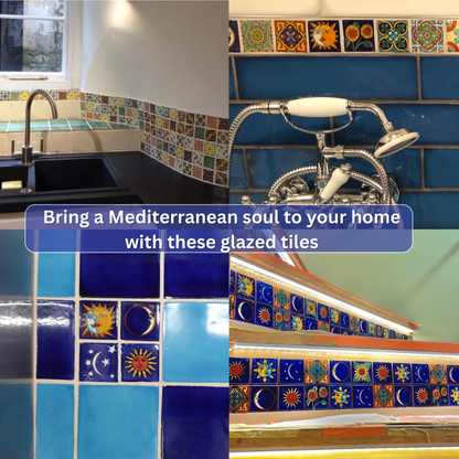 "Sol y Luna" Tile Collection - 50 x 5cm Assorted Talavera Mexican Handmade Tiles