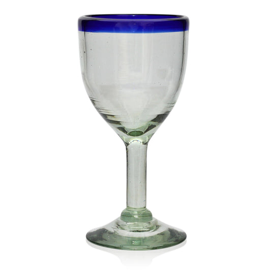 Blue Rim Wine Glass - Recycled Glass