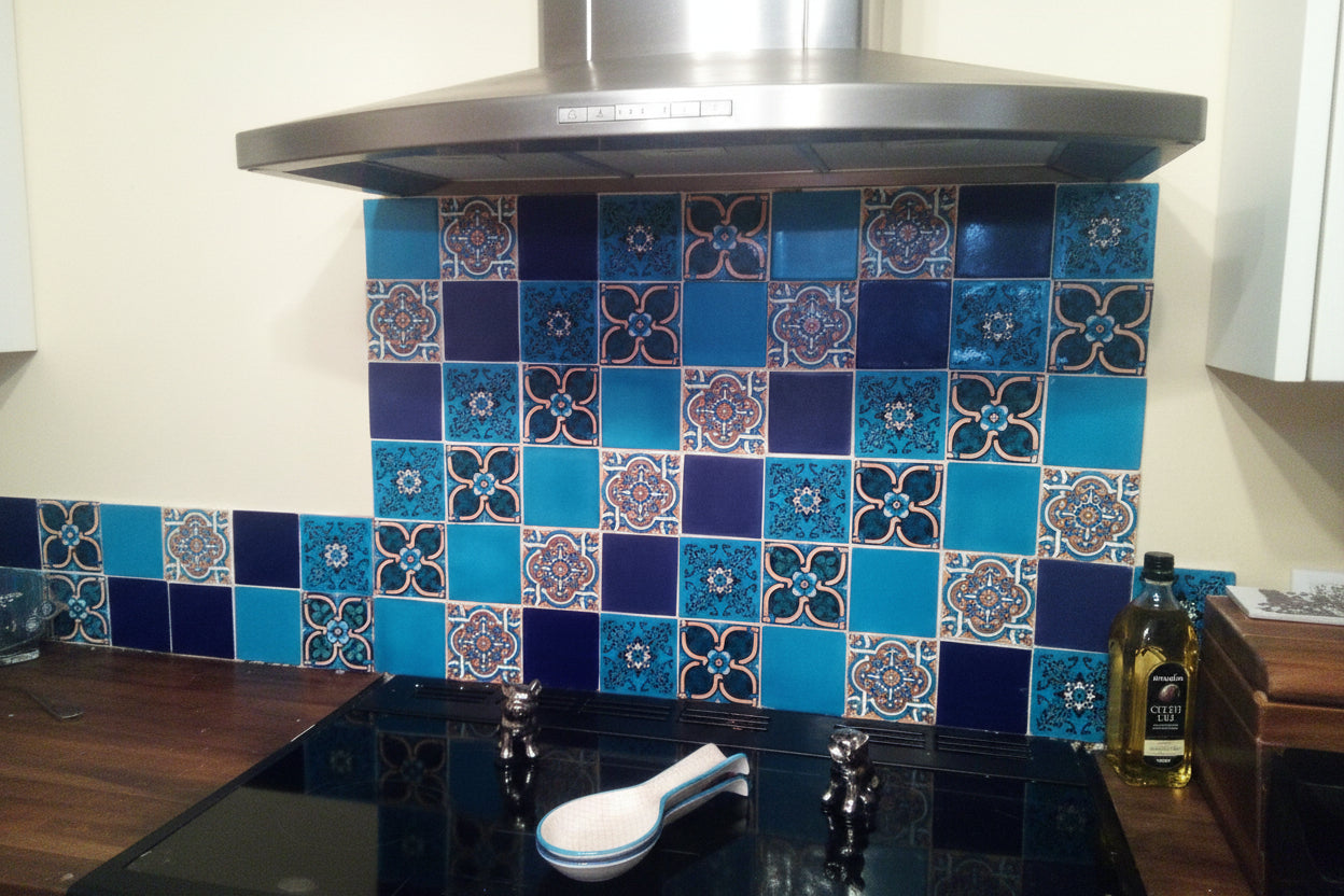 "Azul Brillante" Tile Collection - 25 x 10.5cm Assorted Talavera Mexican Handmade Tiles