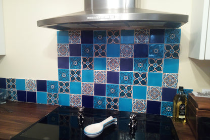 "Azul Brillante" Tile Collection - 25 x 10.5cm Assorted Talavera Mexican Handmade Tiles