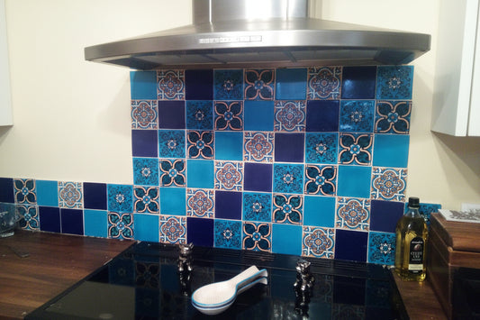 "Azul Brillante" Tile Collection - 25 x 10.5cm Assorted Talavera Mexican Handmade Tiles
