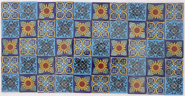 Pack of 50 Assorted Talavera Mexican Handmade 5cm Tiles: Blue Tones