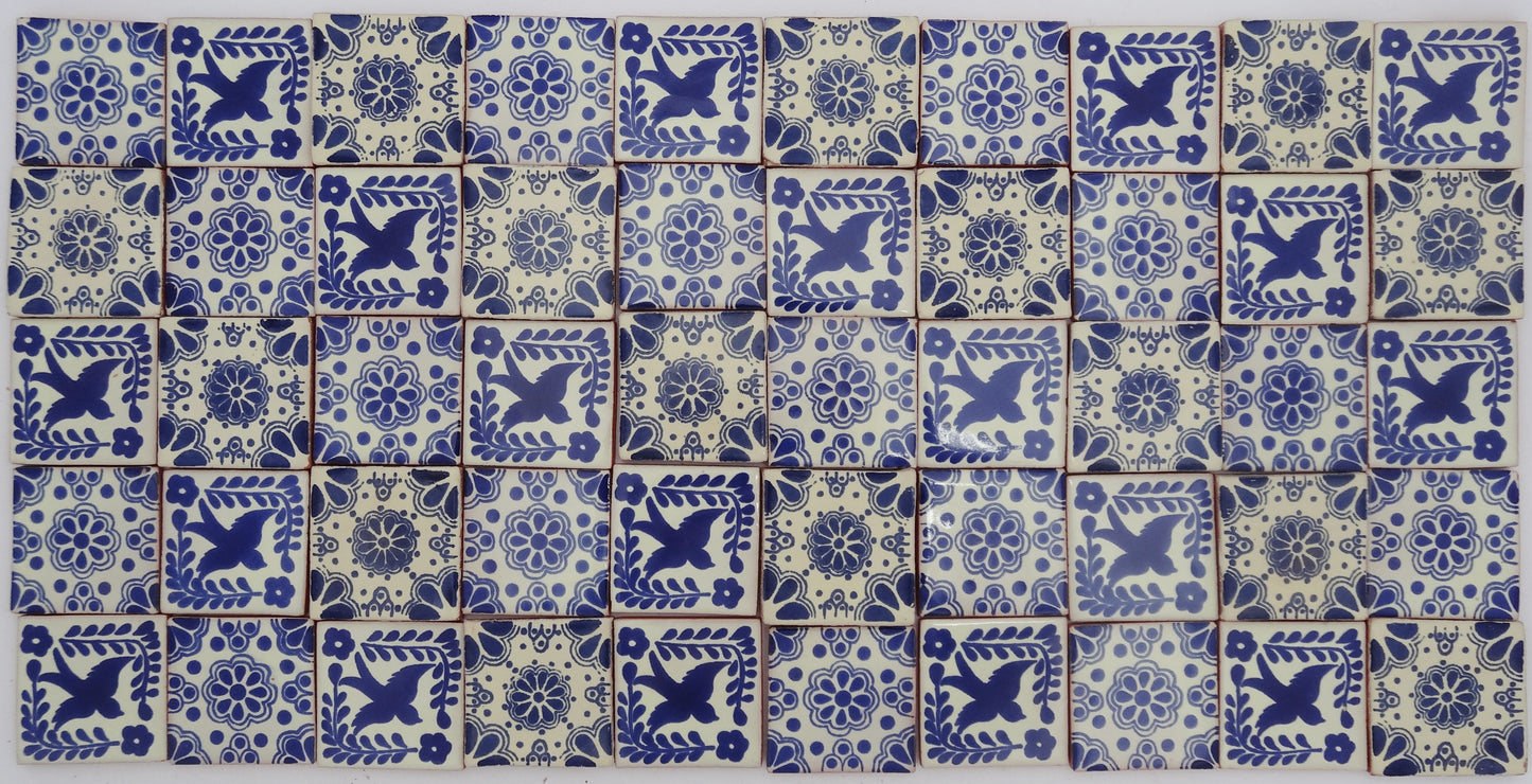 "Azul y Blanco" Tile Collection - 50 x 5cm Assorted Talavera Mexican Handmade Tiles