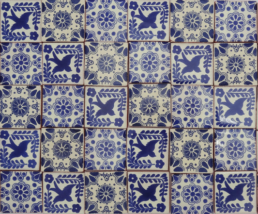 "Azul y Blanco" Tile Collection - 50 x 5cm Assorted Talavera Mexican Handmade Tiles