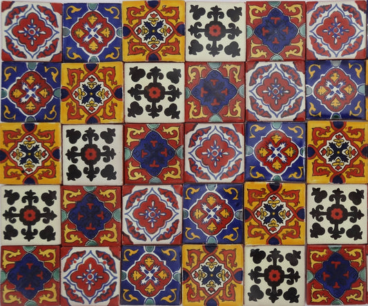 "El Cuadrángulo" Tile Collection - 50 x 5cm Assorted Talavera Mexican Handmade Tiles