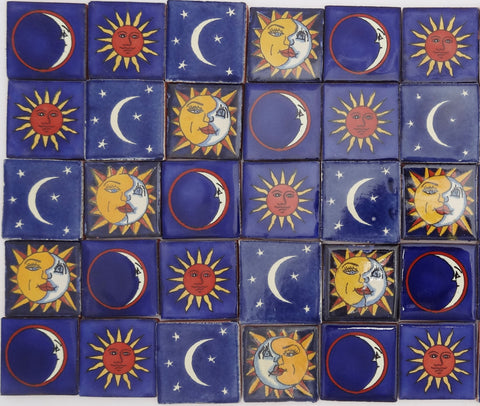"Sol y Luna" Tile Collection - 50 x 5cm Assorted Talavera Mexican Handmade Tiles