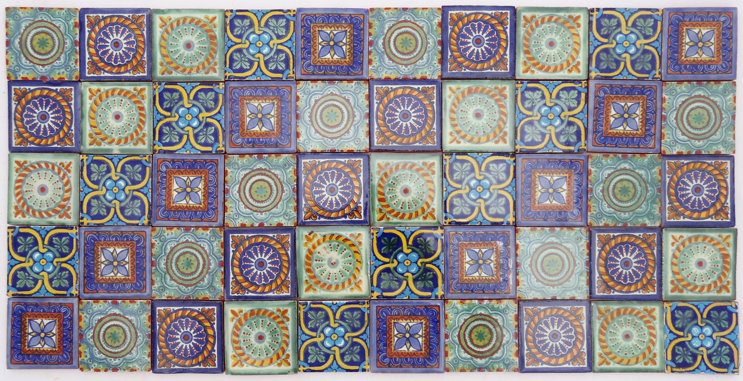 "Hermosos Patrones" Tile Collection - 50 x 5cm Assorted Talavera Mexican Handmade Tiles
