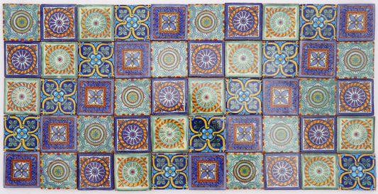 "Hermosos Patrones" Tile Collection - 50 x 5cm Assorted Talavera Mexican Handmade Tiles