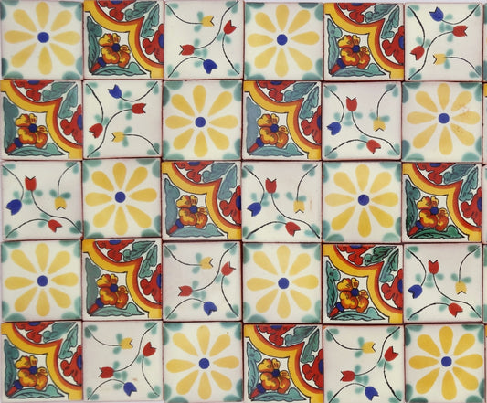 "Los Florals" Tile Collection - 50 x 5cm Assorted Talavera Mexican Handmade Tiles