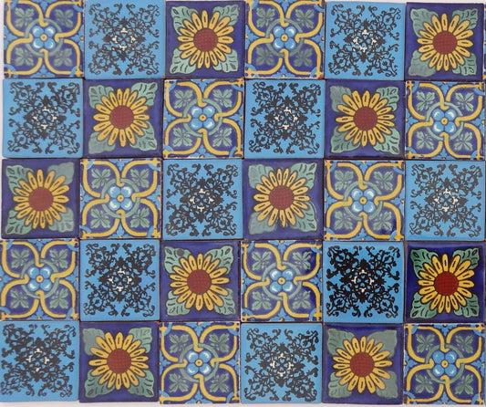 "Blue Tones" Tile Collection - 50 x 5cm Assorted Talavera Mexican Handmade Tiles