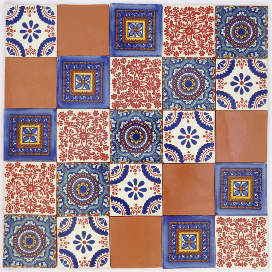 "Notas de Naranja" Tile Collection - 25 x 10.5cm Assorted Talavera Mexican Handmade Tiles