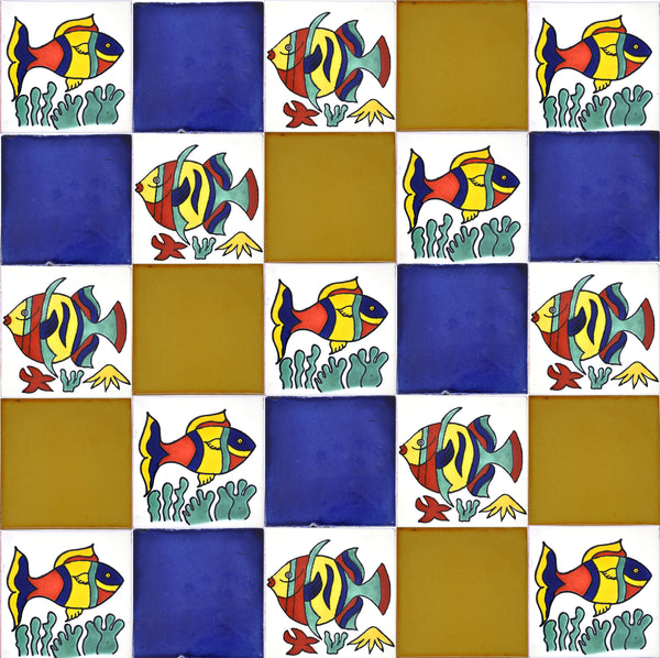 "Peces Tranquilo" Tile Collection - 25 x 10.5cm Assorted Talavera Mexican Handmade Tiles