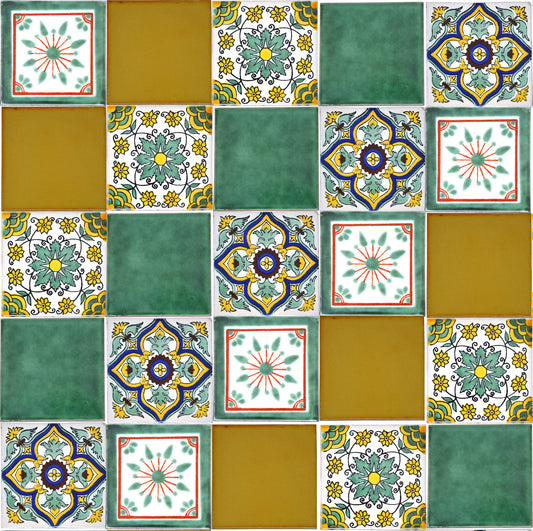 "Fresco" Tile Collection - 25 x 10.5cm Assorted Talavera Mexican Handmade Tiles