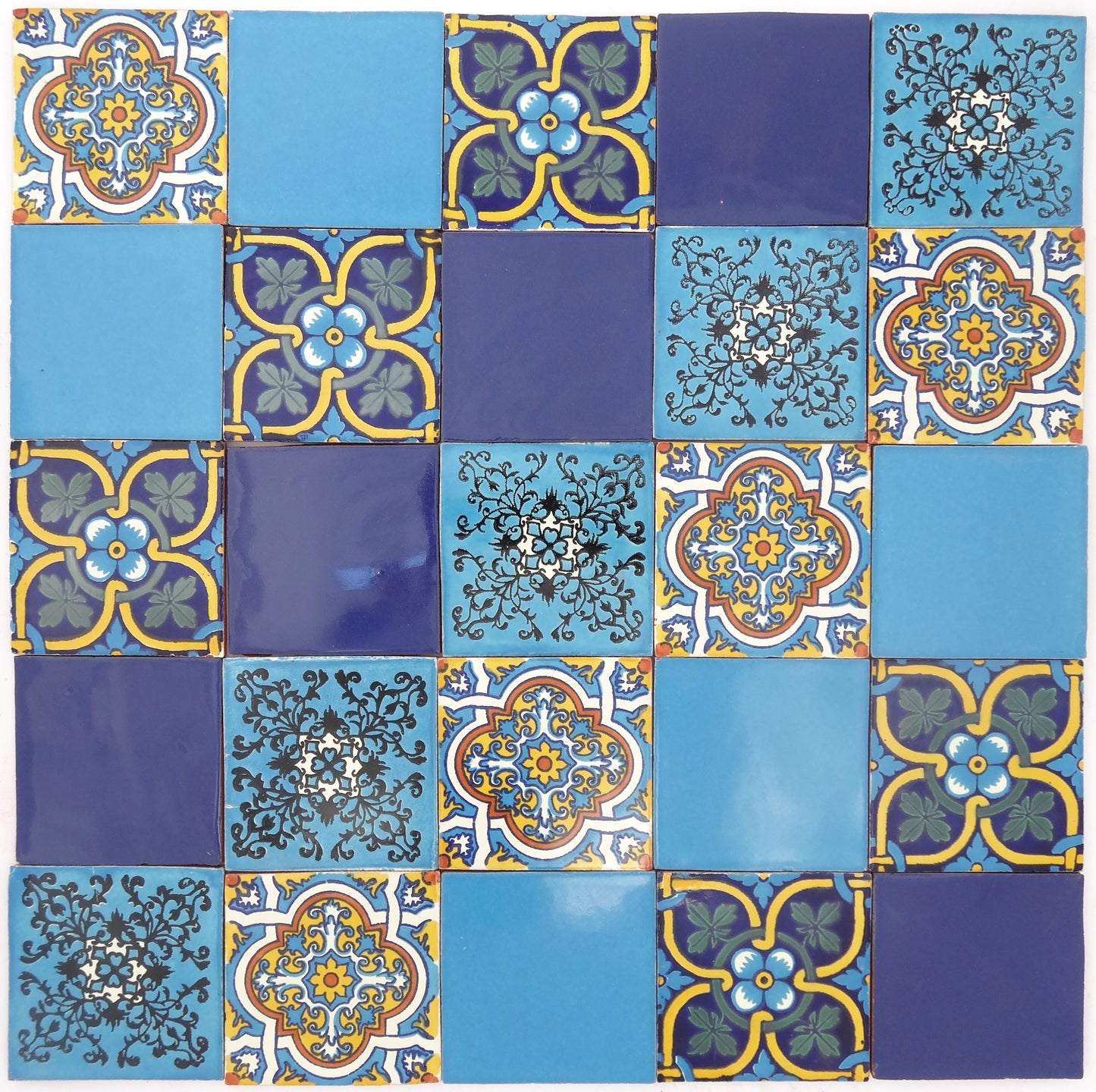 "Azul Brillante" Tile Collection - 25 x 10.5cm Assorted Talavera Mexican Handmade Tiles