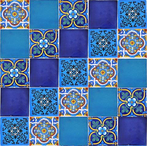 "Azul Brillante" Tile Collection - 25 x 10.5cm Assorted Talavera Mexican Handmade Tiles