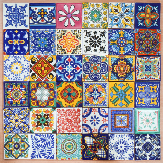 "Aleatorio" Tile Collection - 36 x 10.5cm Assorted Talavera Mexican Handmade Tiles