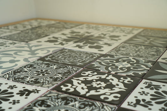 "Escala de grises" Tile Collection - 36 x 10.5cm Assorted Talavera Mexican Handmade Tiles